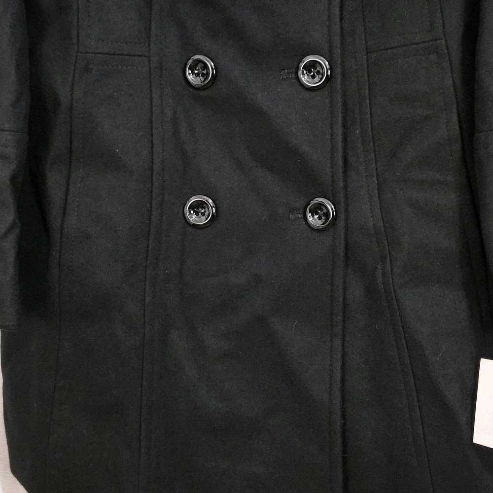 NEW Anne Klein Classic Double Breasted Pea Coat Womens Large Black‎ Wool Blend